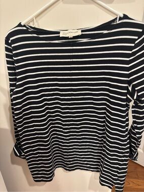 Jones New York Black & White Striped Long-Sleeve Top